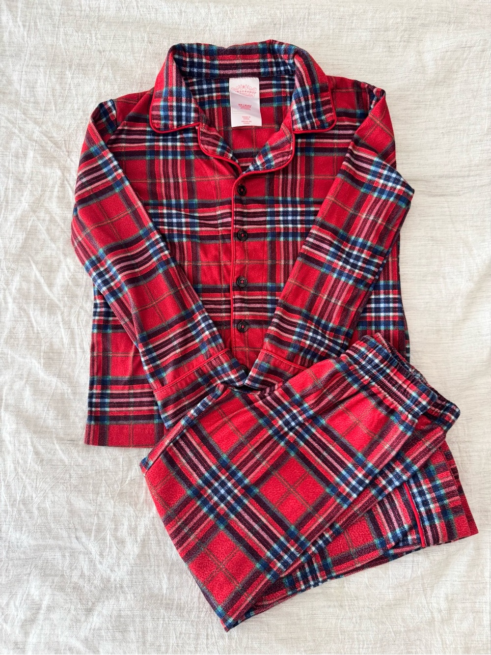 Christmas Red Plaid Kids Pajama Set Flannel Sleepwear